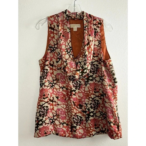 Michael Kors Cowl Neck Bubble Blouse Top Size Large Orange Brown Fall - Picture 3 of 13